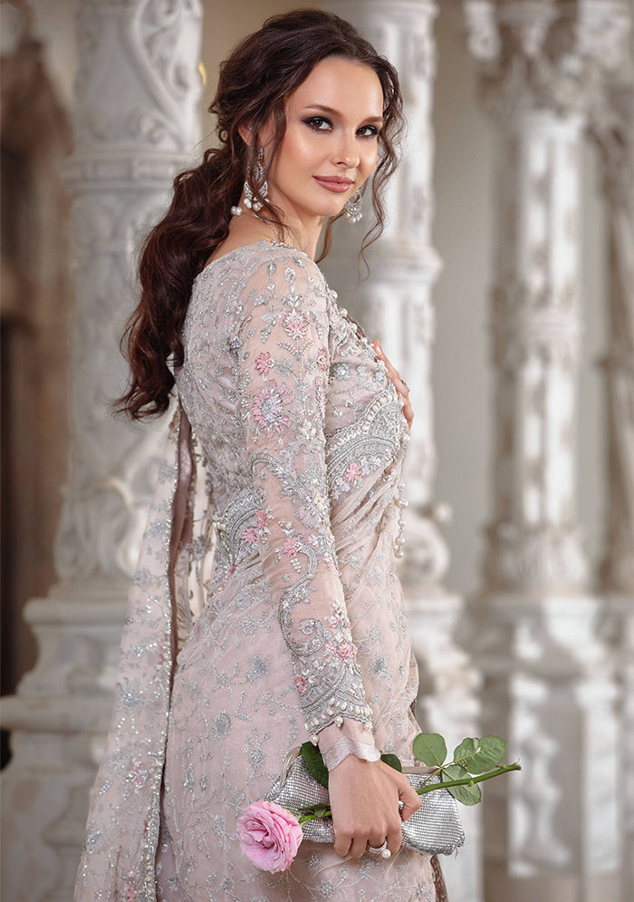 Embellished Pale Pink Net Saree Collection -Unstitched (MB-SC04)